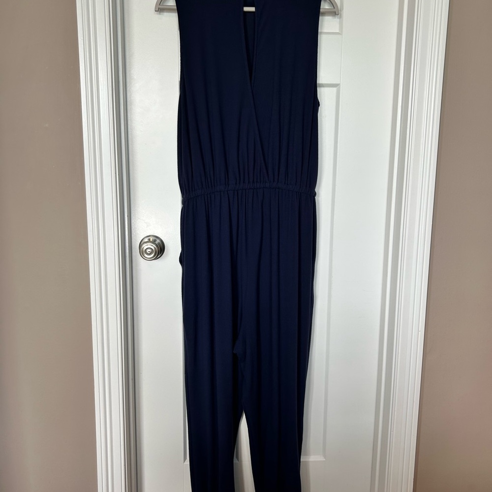 Torrid Navy Ribbed Mock Neck Drawing Jumpsuit - Picture 5 of 10